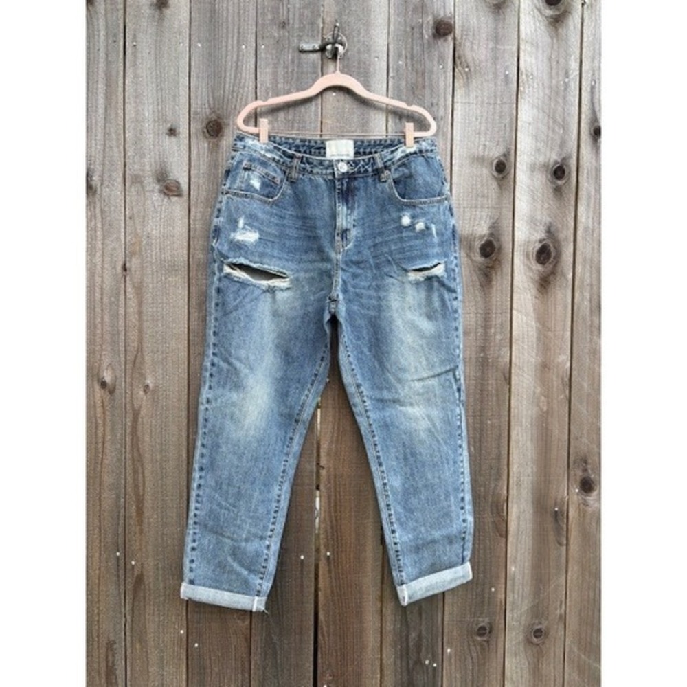 One Teaspoon Freebird‎ Distressed High Waisted Tapered Jeans Blue Denim Size 32